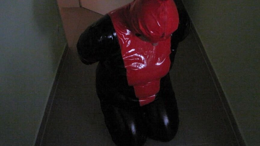 Petplay in latex suit ...