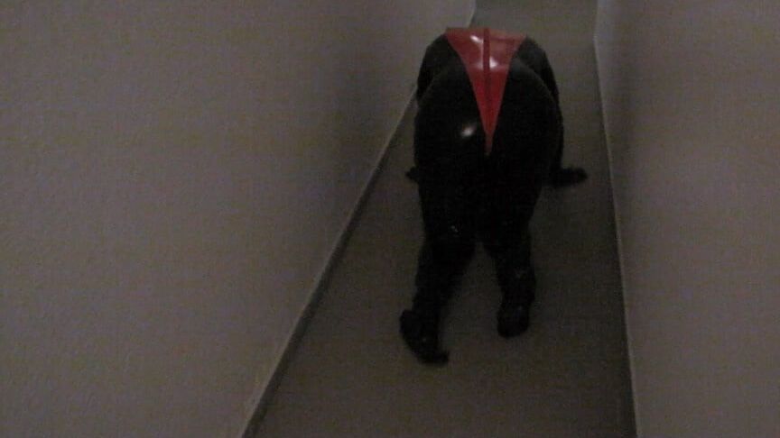 Petplay in latex suit ...
