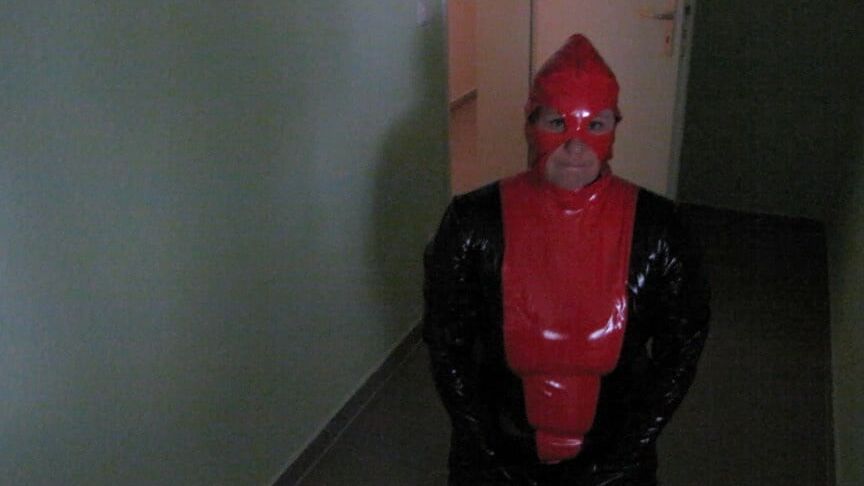 Petplay in latex suit ...
