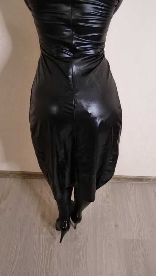 Skirt, panties and red sexy latex leggings