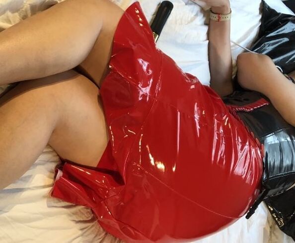 Red PVC Dress and High Heels