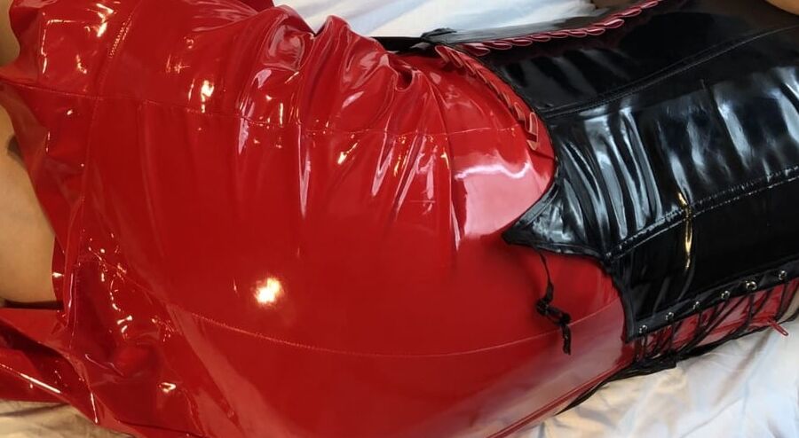 Red PVC Dress and High Heels