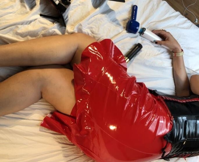 Red PVC Dress and High Heels