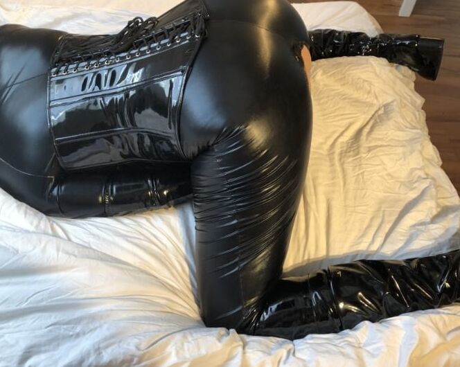 Black Catsuit, Boots, Corset and Vibrator