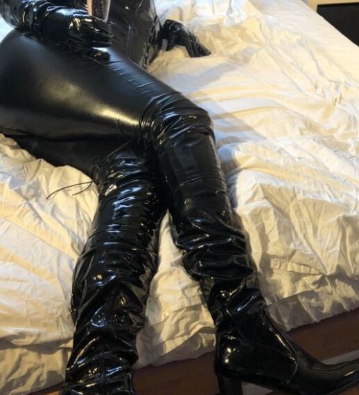 Black Catsuit, Boots, Corset and Vibrator
