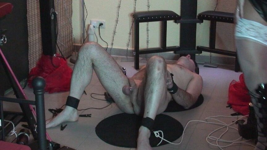 Braces, cane and machine fuck ...