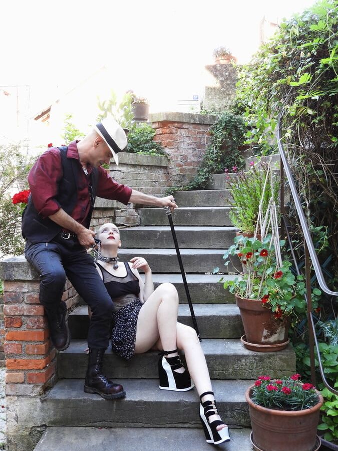 Bdsm couple walking in town