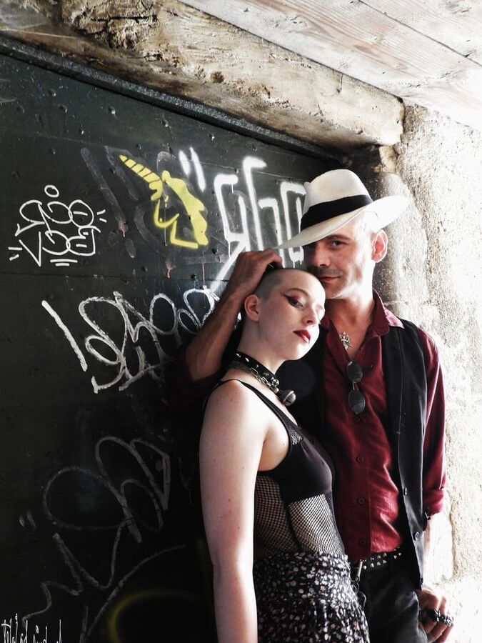 Bdsm couple walking in town