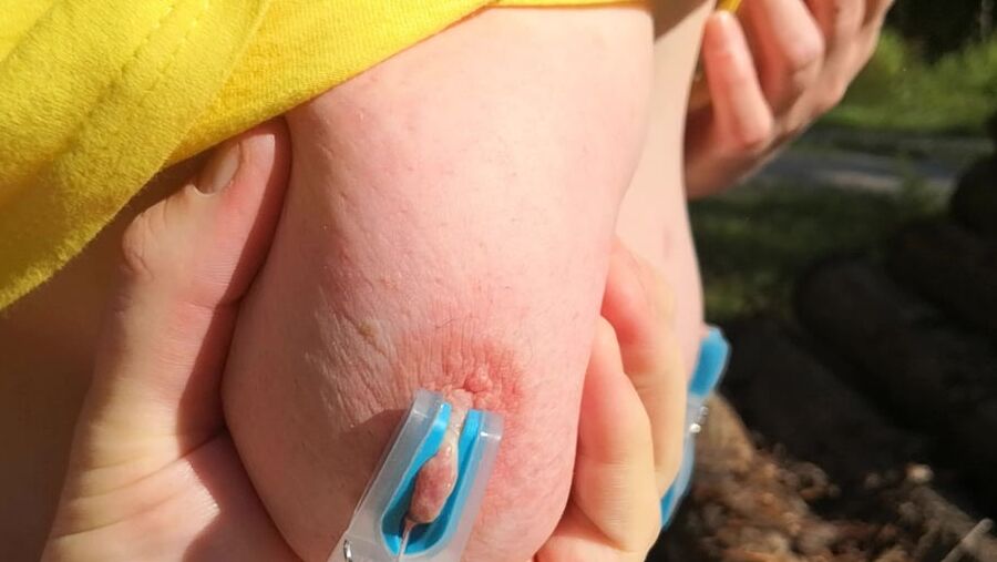 Clamps an slapping tits in public place