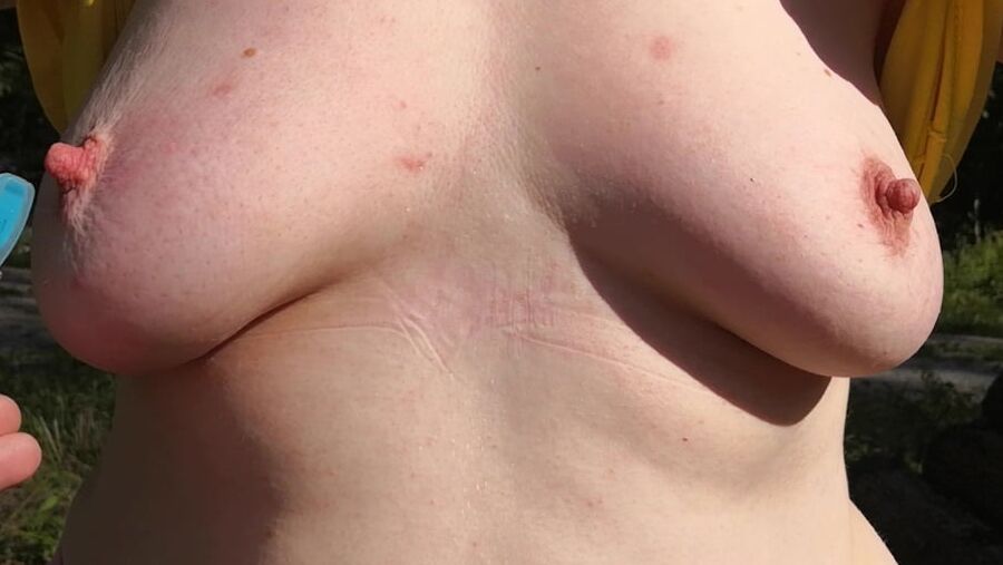 Clamps an slapping tits in public place