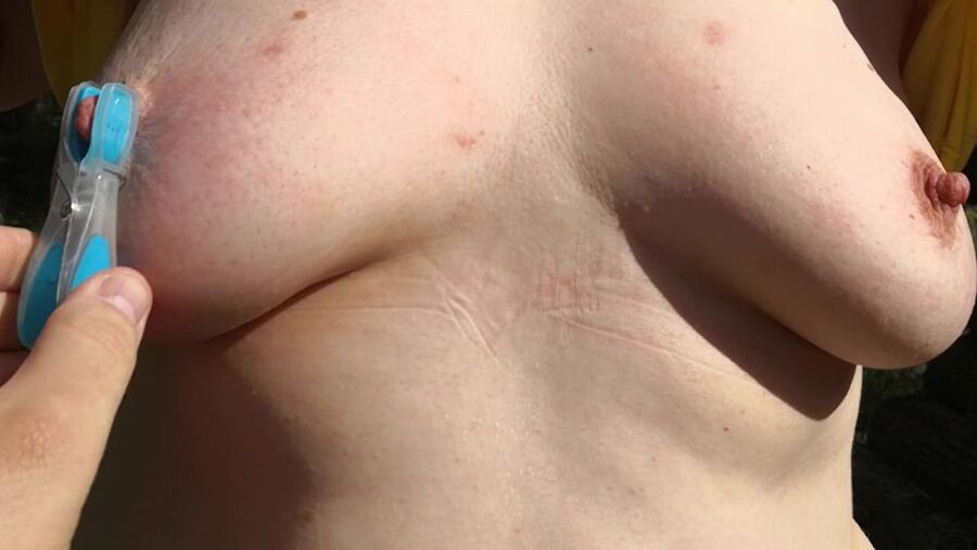 Clamps an slapping tits in public place