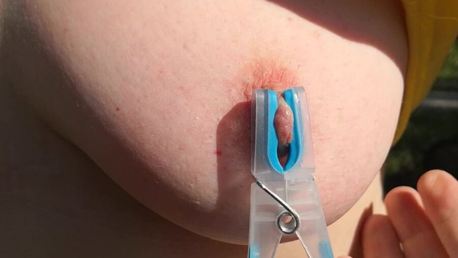 Clamps an slapping tits in public place