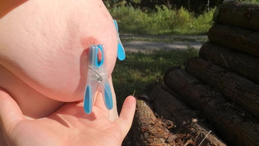 Clamps an slapping tits in public place