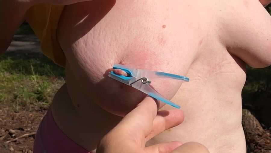 Clamps an slapping tits in public place
