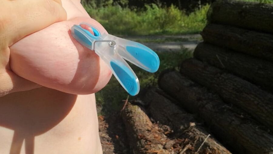 Clamps an slapping tits in public place