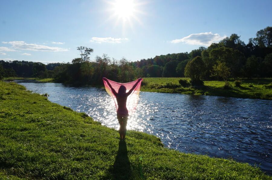 On the Beach with Pink Shawl