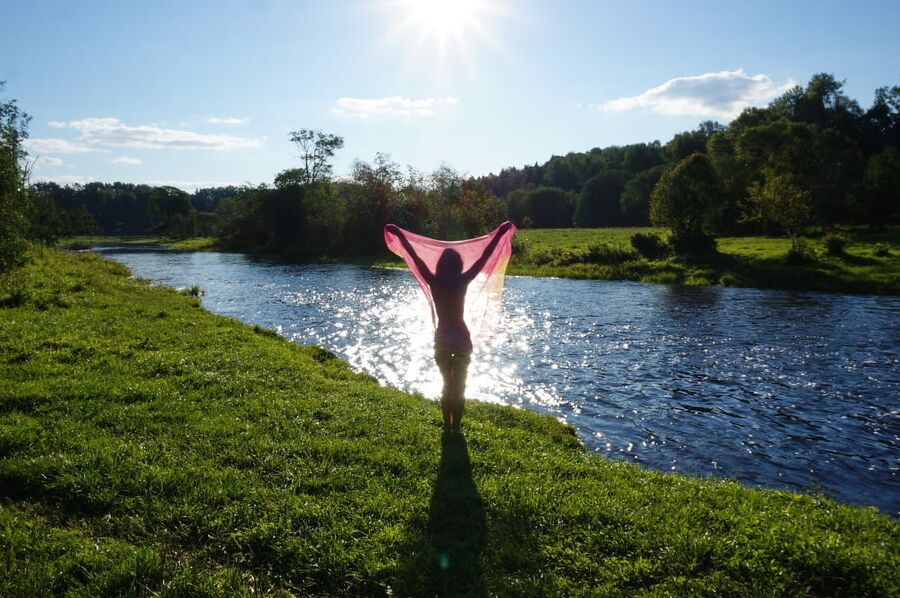 On the Beach with Pink Shawl