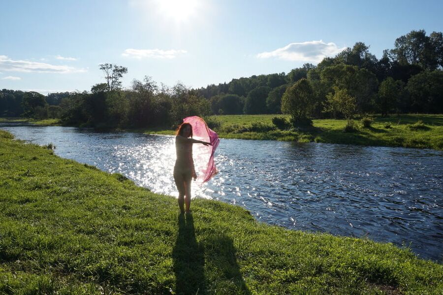 On the Beach with Pink Shawl