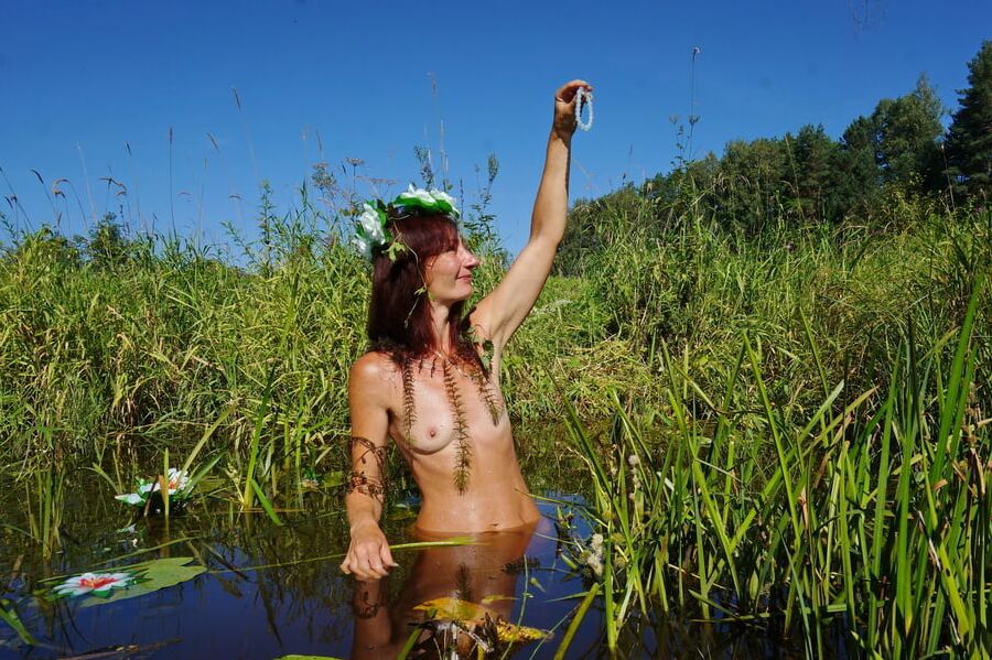 In pond with waterflowers