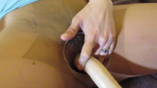 Hairy Pussy Wife Masturbates in Tan Pantyhose
