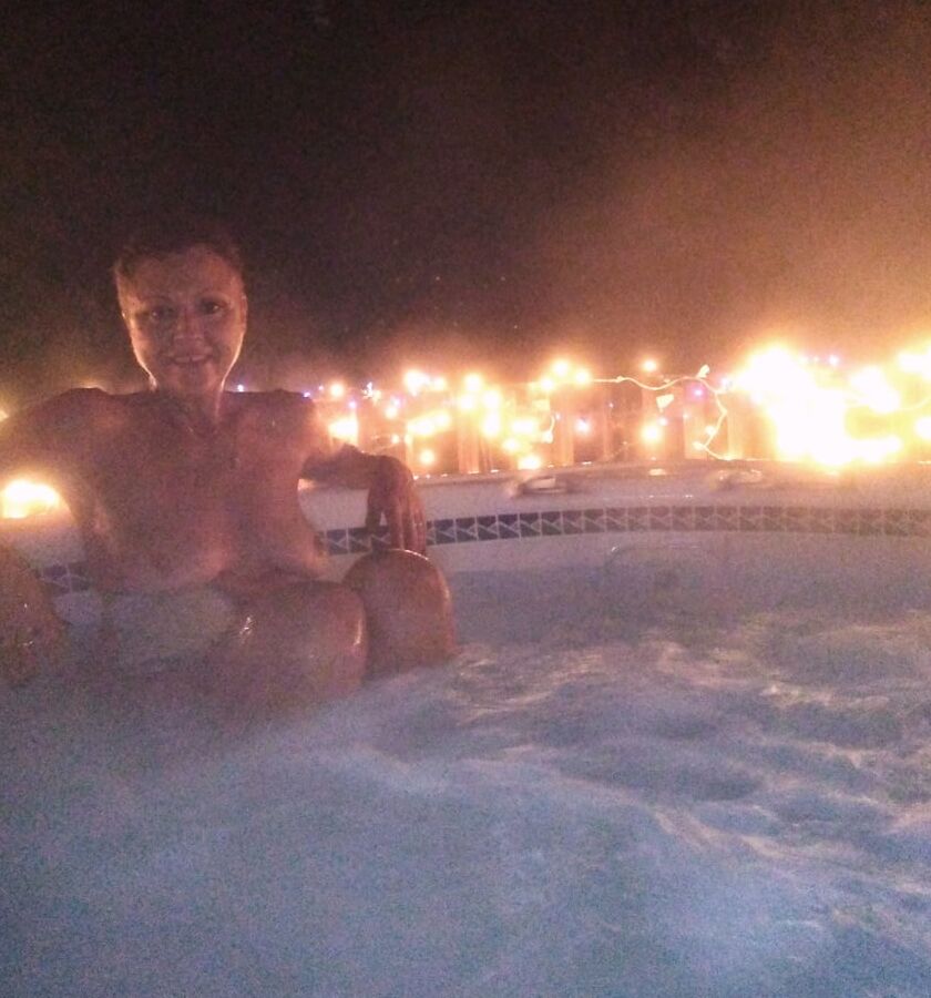 Nighttime hot tub fun