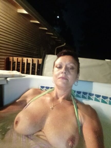 Nighttime hot tub fun