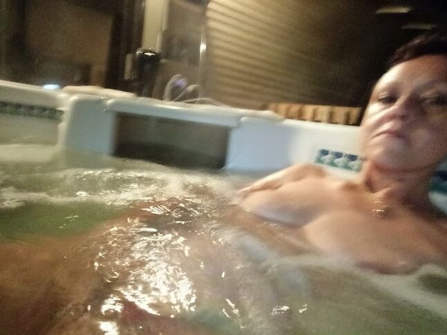 Nighttime hot tub fun