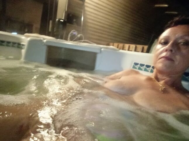 Nighttime hot tub fun