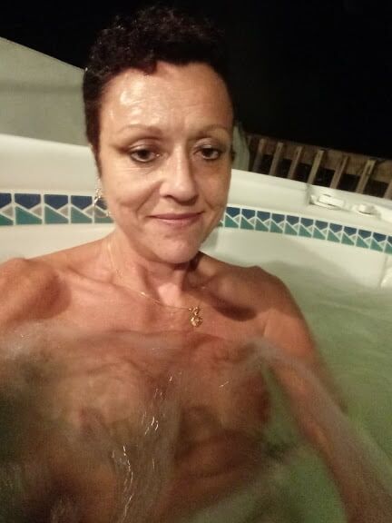 Nighttime hot tub fun