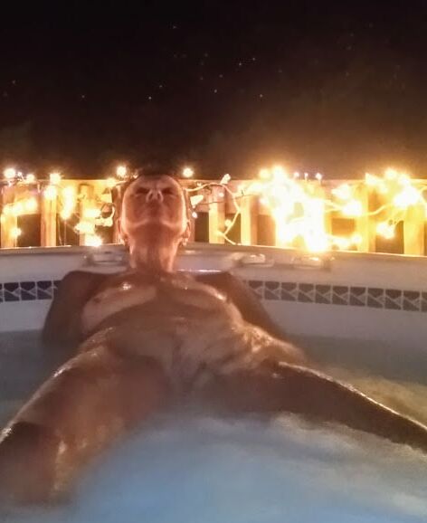 Nighttime hot tub fun