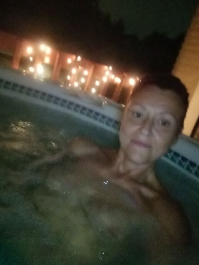 Nighttime hot tub fun