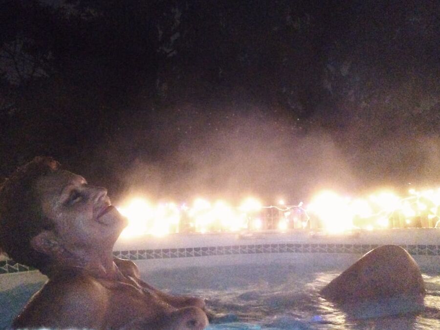 Nighttime hot tub fun