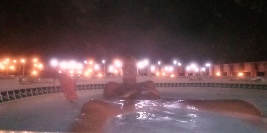Nighttime hot tub fun