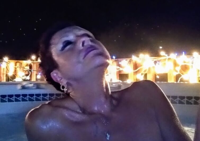Nighttime hot tub fun