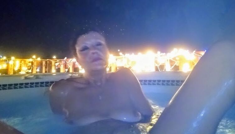 Nighttime hot tub fun
