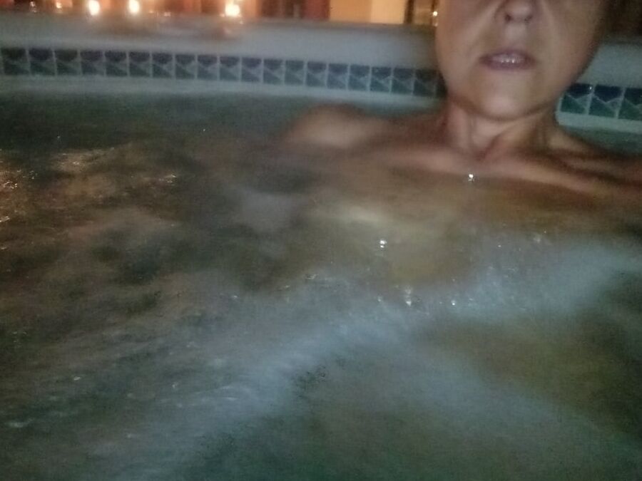 Nighttime hot tub fun