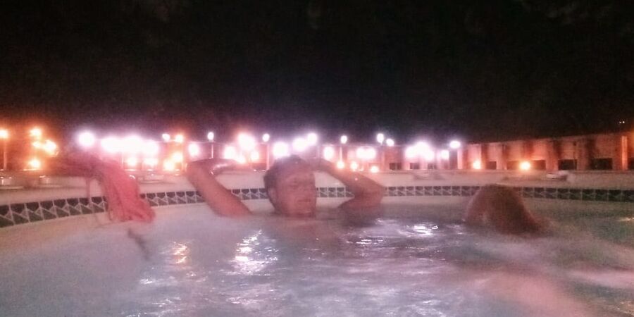 Nighttime hot tub fun