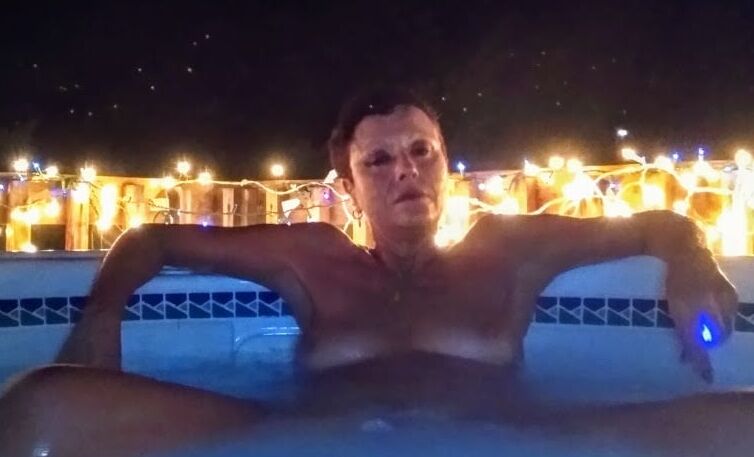 Nighttime hot tub fun