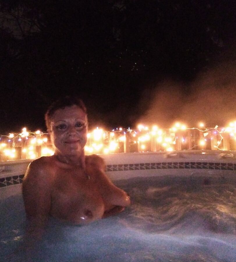 Nighttime hot tub fun