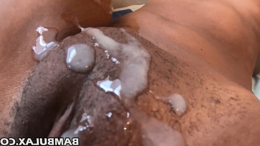 Cum on black pussy