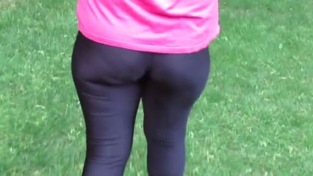Public See Through Leggings Big Ass in Shiny Spandex MILF
