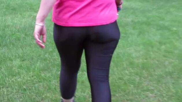 Public See Through Leggings Big Ass in Shiny Spandex MILF