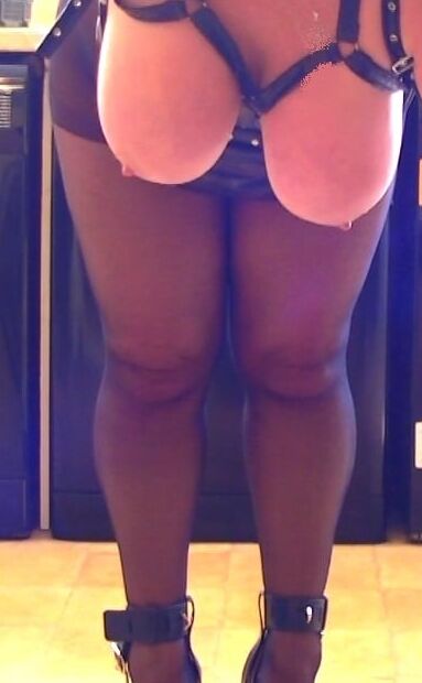 Cleaning the kitchen in heels & crotchless tights PART 2