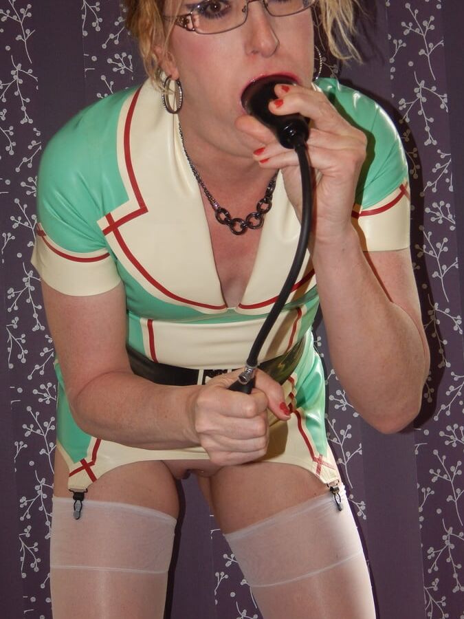 Latex Nurse Lisa Gets Fucked in Ass with Inflatable Dildo