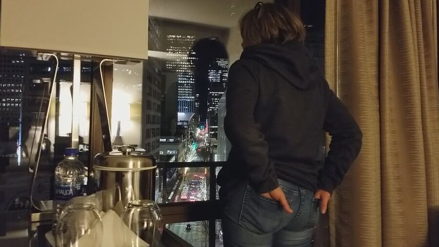 Grandma gets off in the window