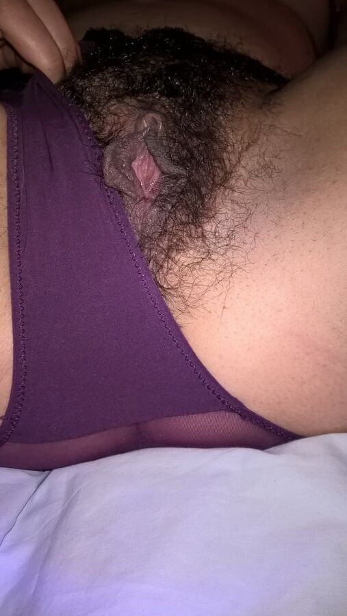 My beautiful wife close up hairy pussy dark labia in panties