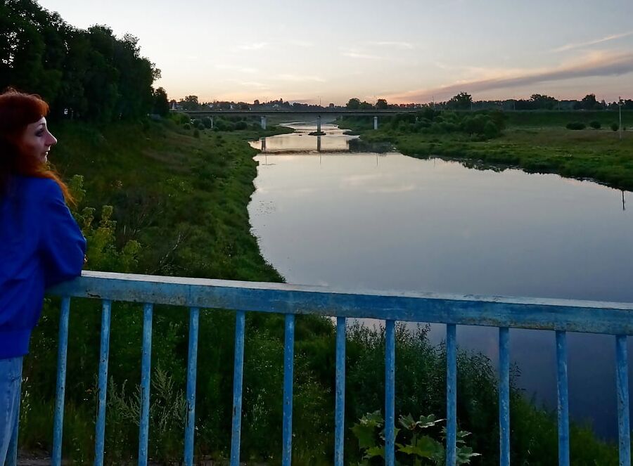 On vazuza-river bridge in cold evening
