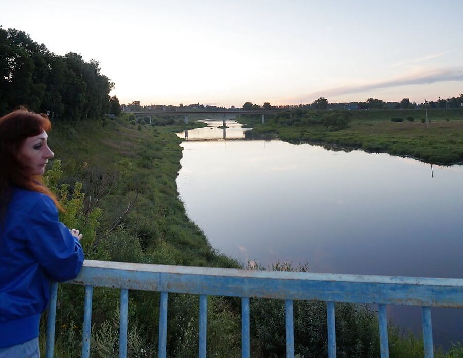 On vazuza-river bridge in cold evening