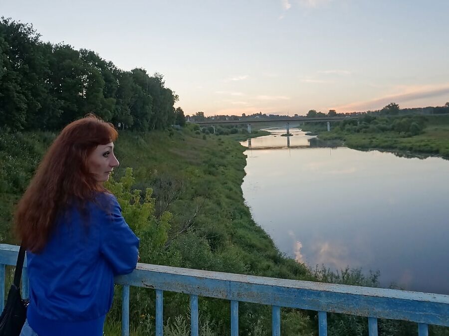 On vazuza-river bridge in cold evening
