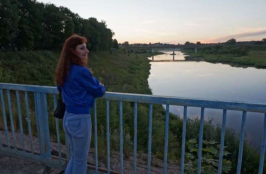 On vazuza-river bridge in cold evening